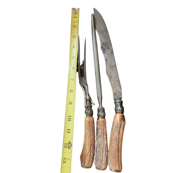 Vintage Our Very Best Antler Handle Knife Carving Set of 3 - Picture 5 of 5